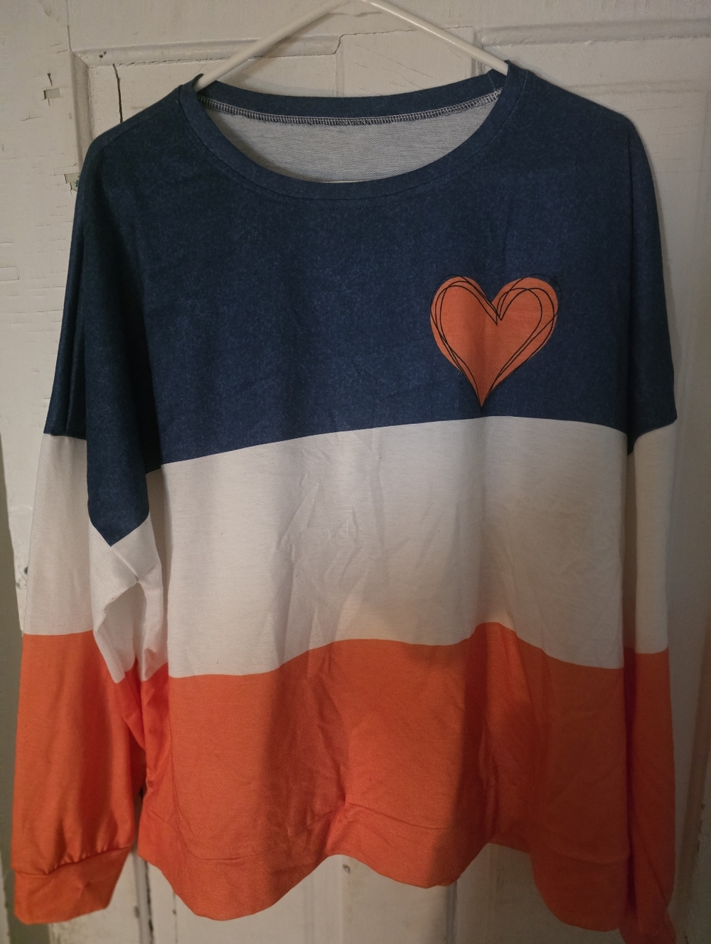 Colorblock Heart Sweatshirt - Blue White Orange